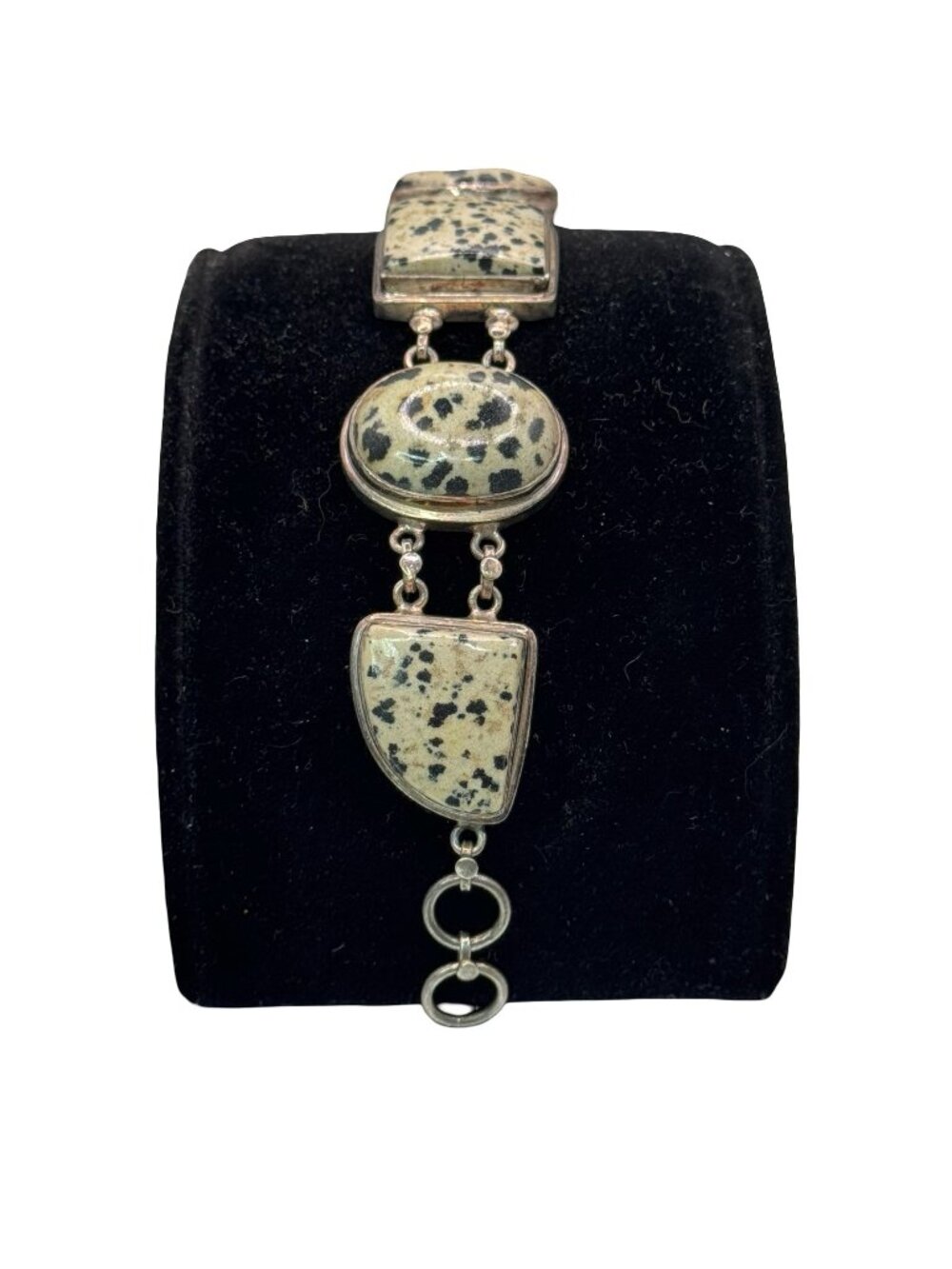 Dalmatian Jasper Sterling Silver Bracelet Toggle 7" 8" Natural Stone Geometric